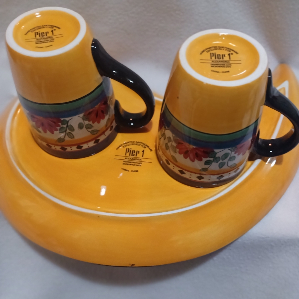 Paisley Shaped Platter w/ 2 Coffee Mugs Plus One Bowl - Picture 11 of 14